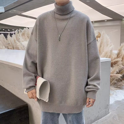Knitted Warm Sweater Men Turtleneck Sweater Men'S Loose Casual Pullovers Bottoming Shirt Autumn Winter New Solid Color Pullovers