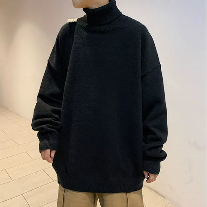 Knitted Warm Sweater Men Turtleneck Sweater Men'S Loose Casual Pullovers Bottoming Shirt Autumn Winter New Solid Color Pullovers