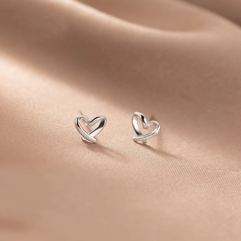 Women's Small 925 Sterling Silver Heart Stud Earrings