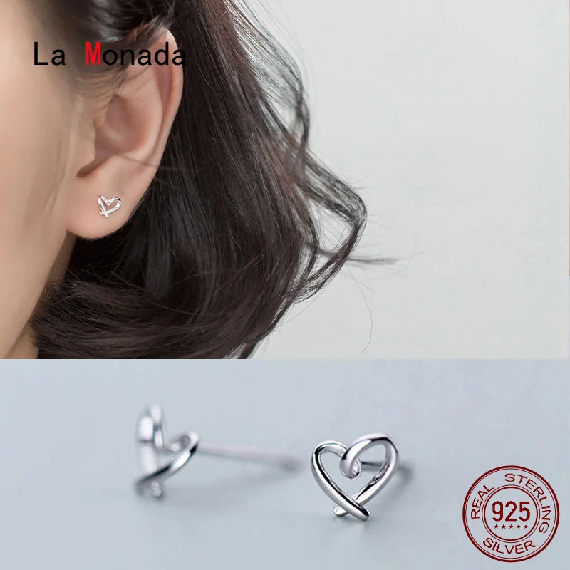 Women's Small 925 Sterling Silver Heart Stud Earrings