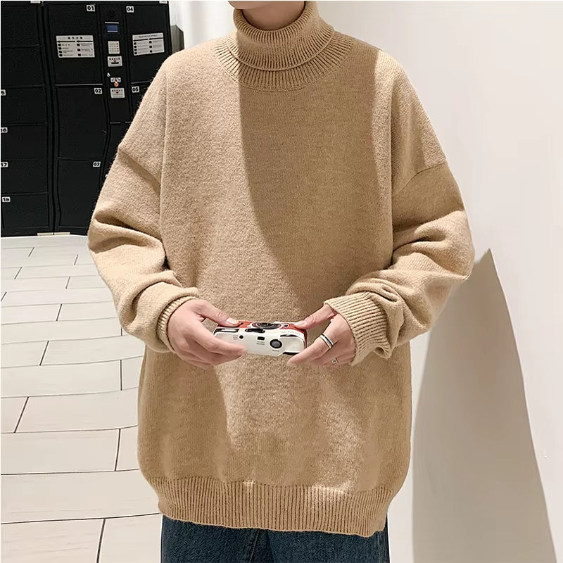 Knitted Warm Sweater Men Turtleneck Sweater Men'S Loose Casual Pullovers Bottoming Shirt Autumn Winter New Solid Color Pullovers