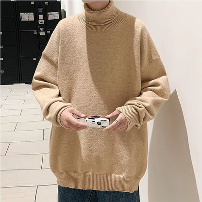 Knitted Warm Sweater Men Turtleneck Sweater Men'S Loose Casual Pullovers Bottoming Shirt Autumn Winter New Solid Color Pullovers