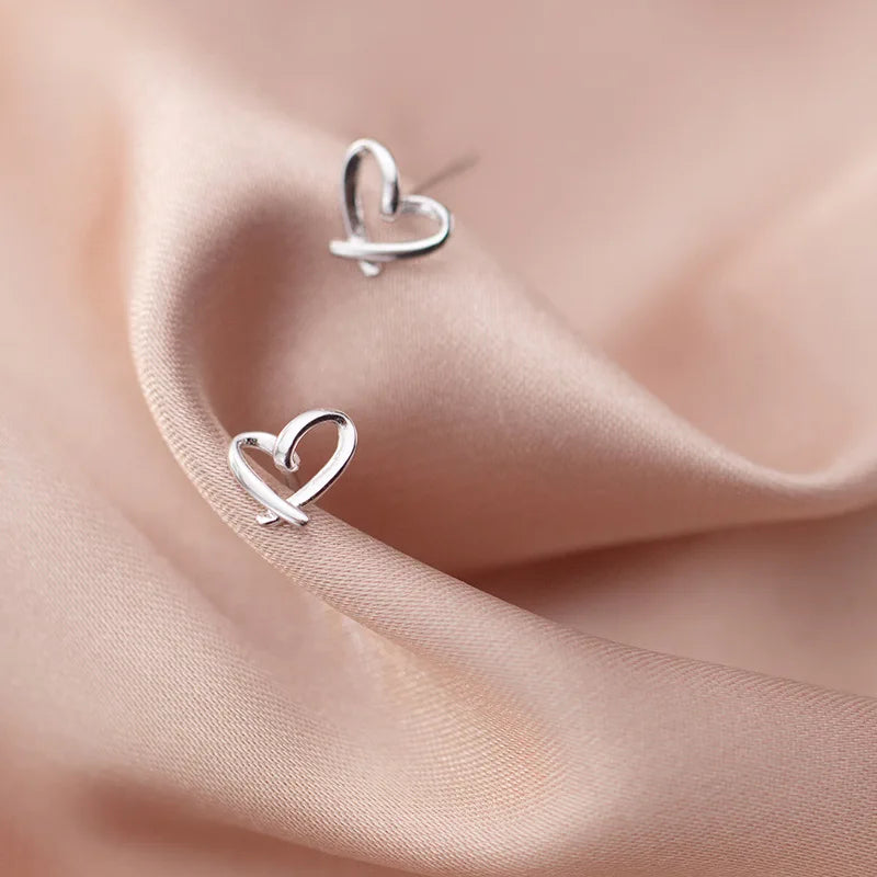 Women's Small 925 Sterling Silver Heart Stud Earrings