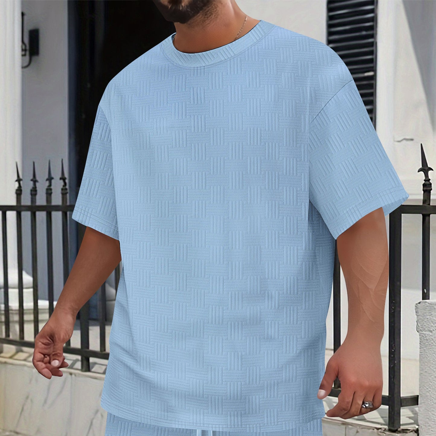 Men’s Textured Waffle Knit Tee – Modern Casual Comfort - Zenvuxe