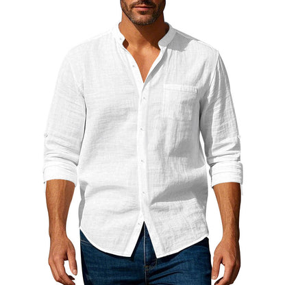 Long Sleeve Stand Collar Shirt With Pockets Casual Men's Clothing - Zenvuxe