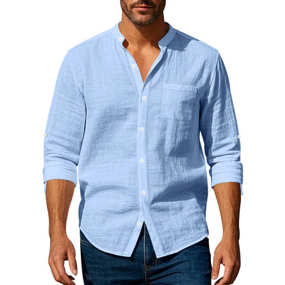 Long Sleeve Stand Collar Shirt With Pockets Casual Men's Clothing - Zenvuxe