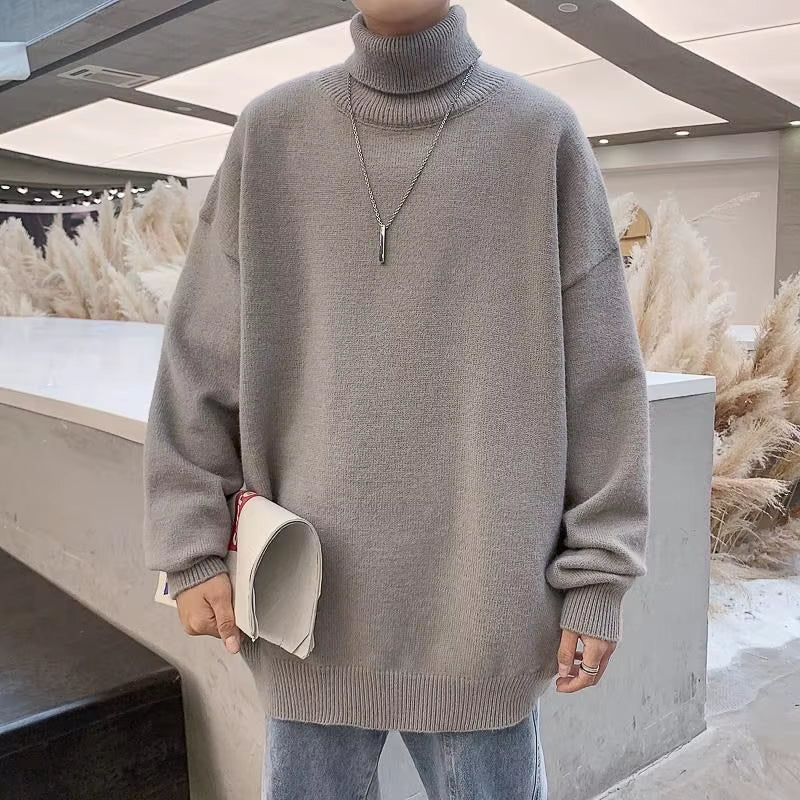 Knitted Warm Sweater Men Turtleneck Sweater Men'S Loose Casual Pullovers Bottoming Shirt Autumn Winter New Solid Color Pullovers