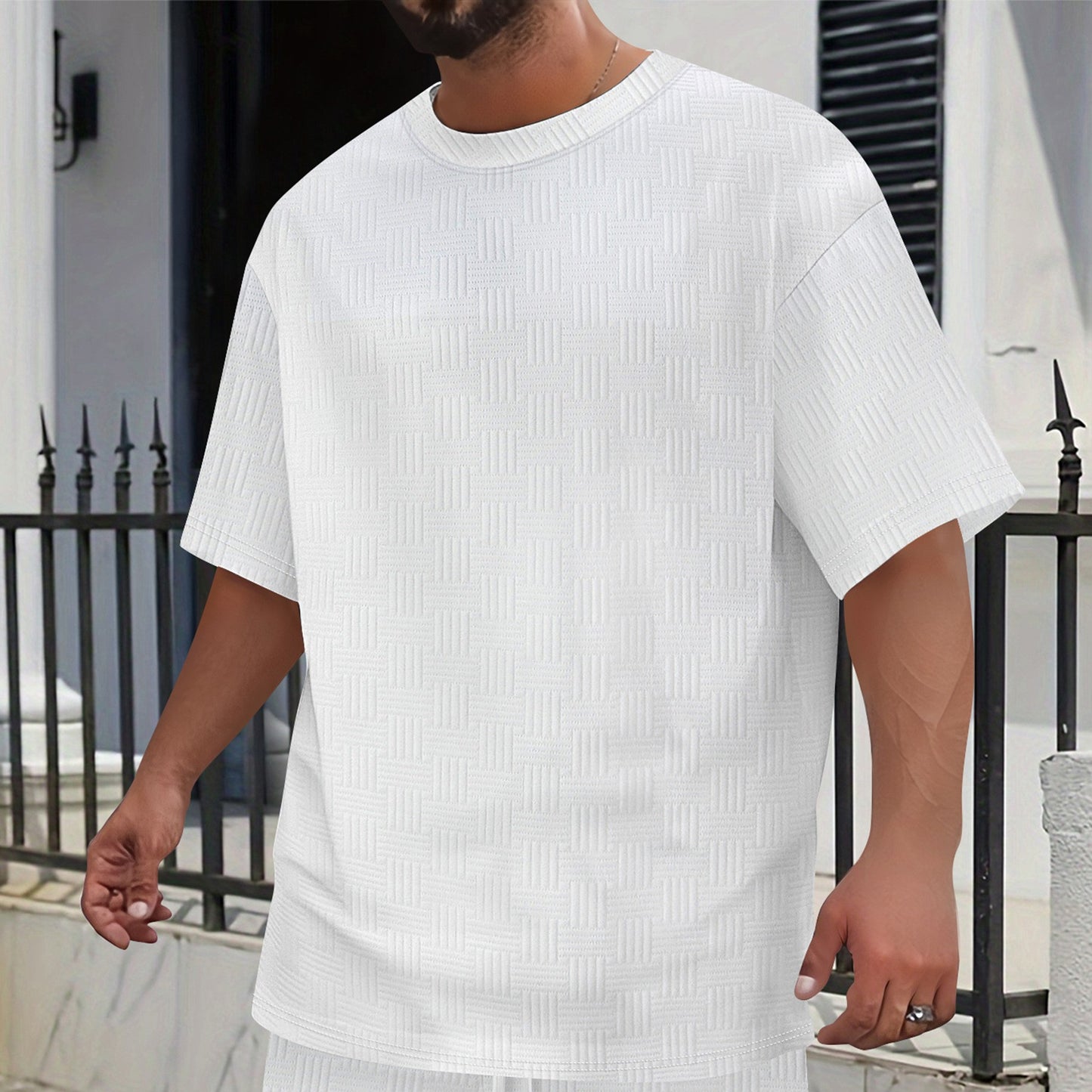 Men’s Textured Waffle Knit Tee – Modern Casual Comfort - Zenvuxe