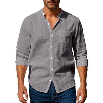Long Sleeve Stand Collar Shirt With Pockets Casual Men's Clothing - Zenvuxe