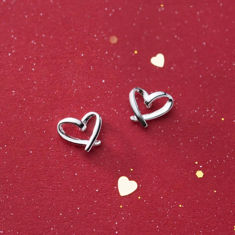 Women's Small 925 Sterling Silver Heart Stud Earrings