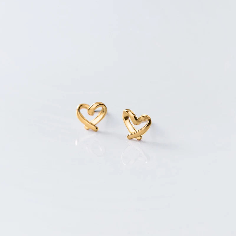 Women's Small 925 Sterling Silver Heart Stud Earrings