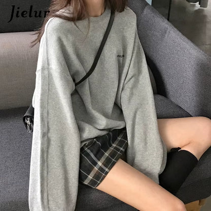 New Kpop Letter Hoody Fashion Korean Thin Chic Women'S Sweatshirts Cool Navy Blue Gray Hoodies for Women M-XXL