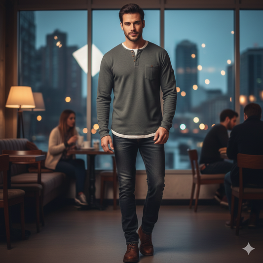 Men’s Essential Waffle Knit Henley – Rugged Daily Comfort - Zenvuxe