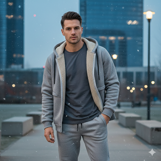 Mens Fleece-Quilted Set With Hoodie And Fleece-Lined Jacket For Men - Zenvuxe