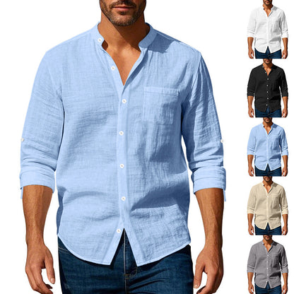 Long Sleeve Stand Collar Shirt With Pockets Casual Men's Clothing - Zenvuxe