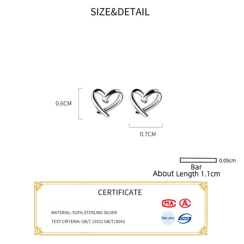 Women's Small 925 Sterling Silver Heart Stud Earrings