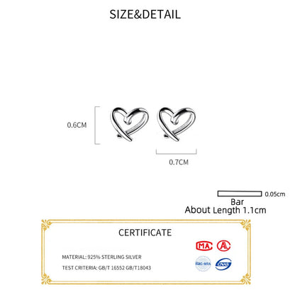 Women's Small 925 Sterling Silver Heart Stud Earrings