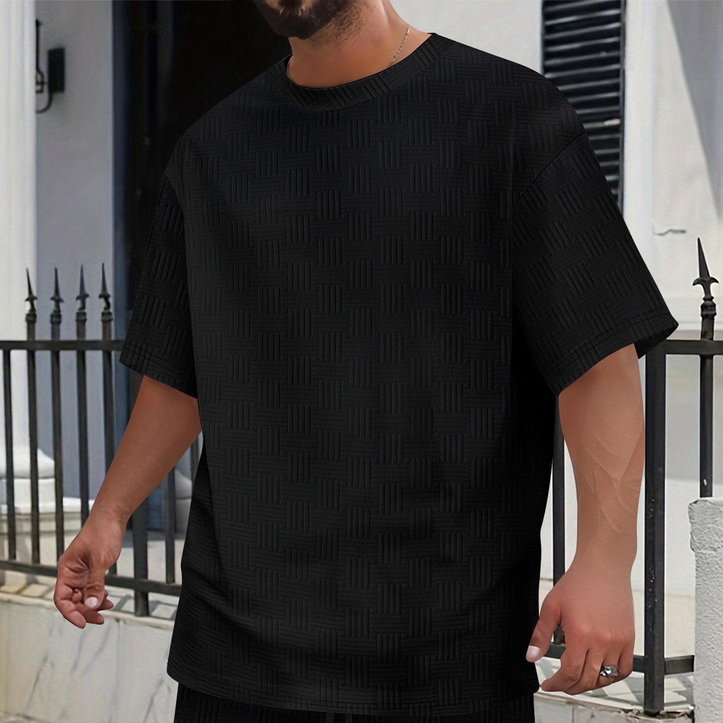 Men’s Textured Waffle Knit Tee – Modern Casual Comfort - Zenvuxe