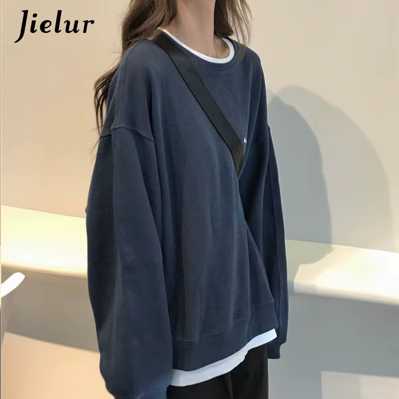 New Kpop Letter Hoody Fashion Korean Thin Chic Women'S Sweatshirts Cool Navy Blue Gray Hoodies for Women M-XXL