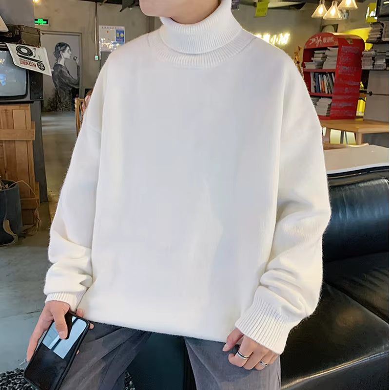 Knitted Warm Sweater Men Turtleneck Sweater Men'S Loose Casual Pullovers Bottoming Shirt Autumn Winter New Solid Color Pullovers