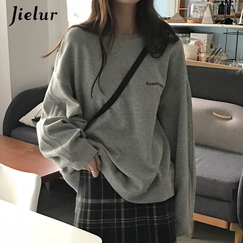 New Kpop Letter Hoody Fashion Korean Thin Chic Women'S Sweatshirts Cool Navy Blue Gray Hoodies for Women M-XXL