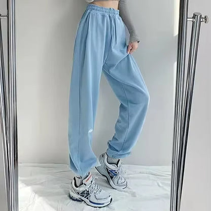 Women's High Waist Jogger Sweatpants - Baggy Sports Trousers in Black and Gray